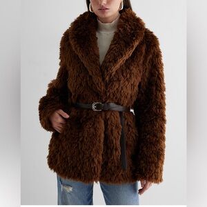 Express Faux Fur Belted Coat